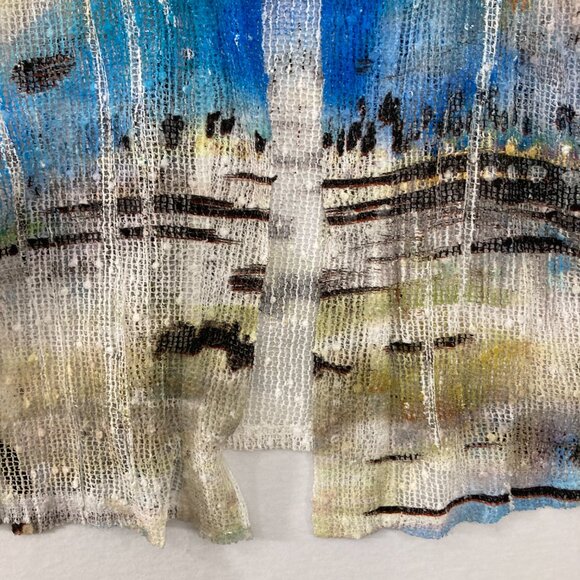 Impulse California Large Artsy Abstract Open 3/4 Light Knit Cardigan Coastal - Picture 5 of 9